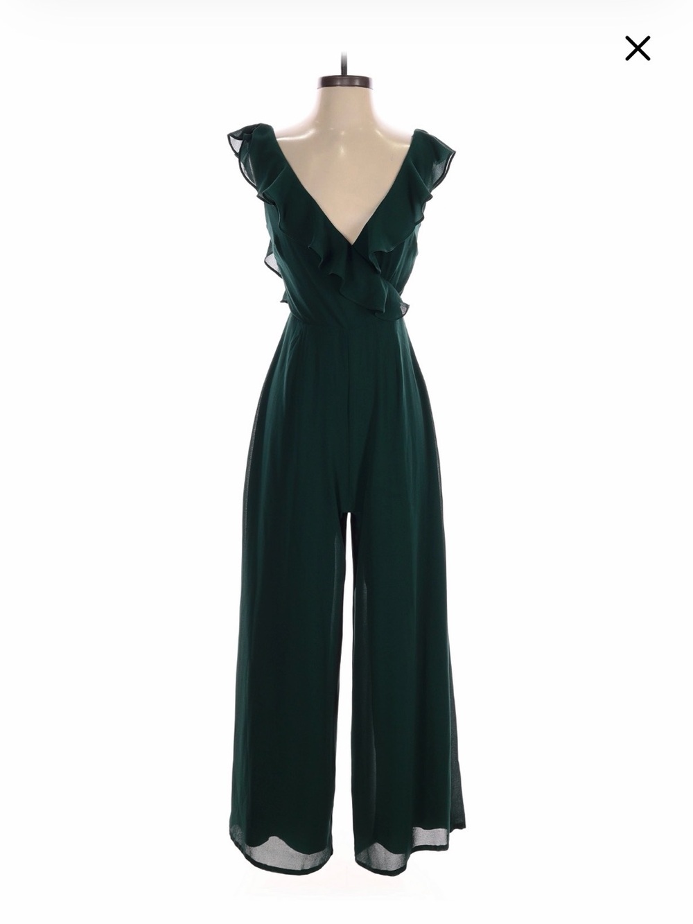 Lulu's Deep Green Ruffle V-Neck Wide-Leg Jumpsuit